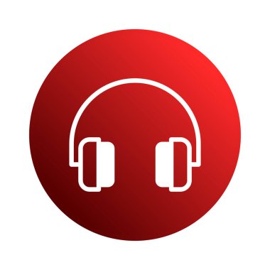 Kırmızı gradyan arka planda beyaz kulaklık simgesi. Müzik, ses deneyimi ve dinleme ve iletişim için modern teknolojiyi sembolize eder..