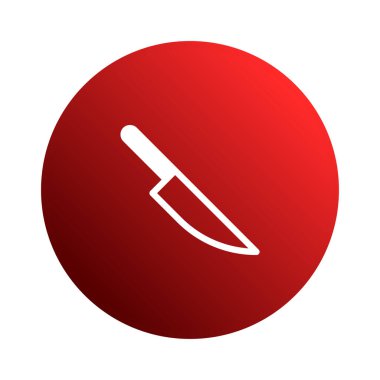Kırmızı dairesel arka planda minimalist bir bıçak simgesi. Basit ve modern tasarım, yemek hazırlama, mutfak temaları veya ileri teknoloji için uygun..