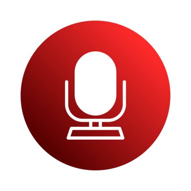 Grafik tasarım çizimi bir mikrofon simgesi gradyan kırmızı daire içinde, podcast, kayıt, ses ve iletişim teknolojisini temsil ediyor.