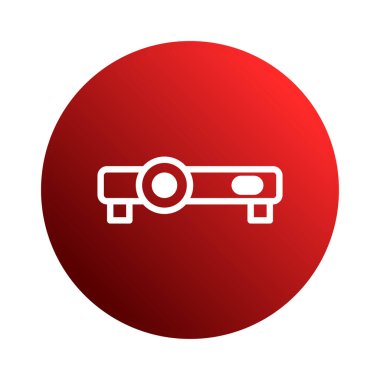 Bir projektör tasvir eden minimalist bir vektör simgesi, canlı kırmızı bir gradyan üzerine kurulmuş. Teknoloji, sunumlar ve modern iletişim için ideal..