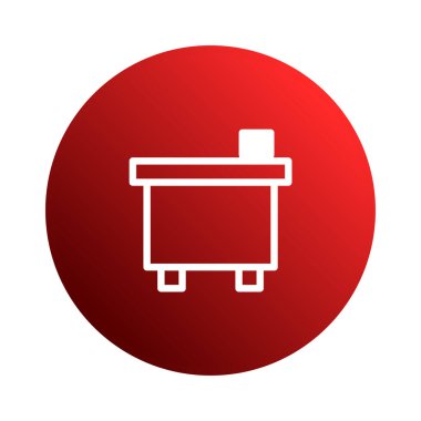 Kırmızı dairesel bir ikon bir masanın beyaz bir dış hatlarına sahiptir. Bu minimalist grafik kullanıcı arayüzleri, klipsleme sanatı veya modern tasarımlar ile dekorasyon için idealdir.