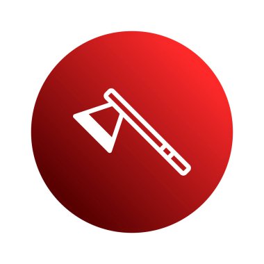 Kırmızı arka planda beyaz çizgili bir balta tasviri. Resim ormancılık, kütükçülük veya silahları temsil etmek için kullanılabilir..