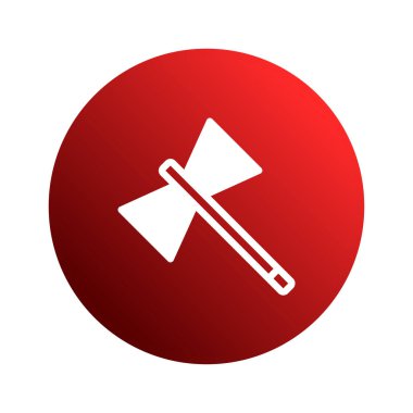 Bu resim, canlı kırmızı dairesel bir arkaplan üzerinde beyaz bir taslak olarak gösterilen çift başlı bir baltanın temiz ve vektörlü bir illüstrasyonunu gösteriyor. Basit ama etkili tasarımı güç ve gelenek taşır..