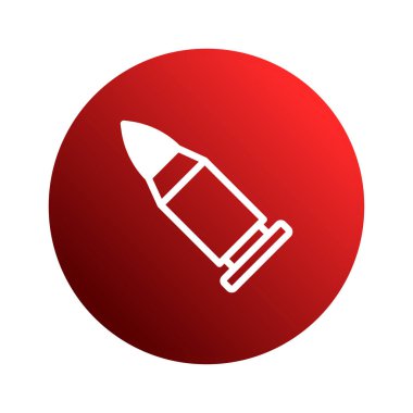 Kırmızı daireye karşı hazırlanmış basit, stilize bir cephane çizimi. Görüntü, güç, savunma ve potansiyel tehlike içeriyor. Simge ya da grafik ögesi olarak kullanılabilir.