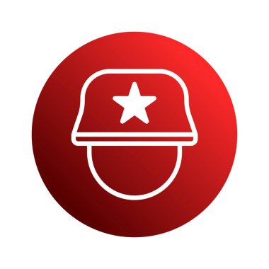Bir askerin miğferinin bir yıldızla süslendiği minimalist bir vektör çizimi, çarpıcı bir kırmızı gradyan ile ayarlanmış. Görüntü, askerlik hizmeti, fedakarlık ve anma temalarını çağrıştırıyor..