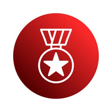 Minimalist grafik tasarımı. Beyaz bir madalya ikonu ve parlak kırmızı bir arka plan üzerinde bir yıldız. Başarı ve tanınmayı sembolize ediyor..