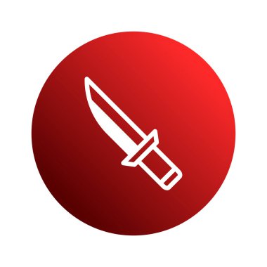 Bir hançerin beyaz çizgisi koyu kırmızı bir çemberin içinde duruyor. Bu simge uygulamalar ve oyunlar gibi dijital kullanım için mükemmeldir.