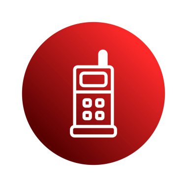 Klasik bir cep telefonu grafiği, gradyan kırmızı daire arkaplanı üzerine kuruludur. Bu izole sembol retro iletişim teknolojisini temsil ediyor..