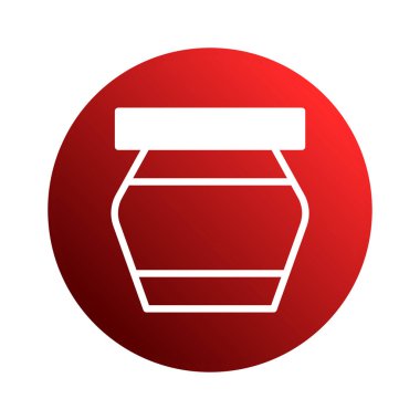 Kırmızı daire arka planına karşı reçel kavanozunun minimalist tasarımı. Gıda ürünlerini, ev yapımı ürünleri veya aşçılık sanatı ile ilgili markaları temsil etmek için idealdir..