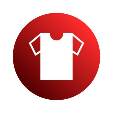 Canlı kırmızı bir daire içinde beyaz tişört ikonunun yer aldığı minimalist bir grafik. Bu, marka logoları, giyim reklamları veya mağaza markaları için uygundur..