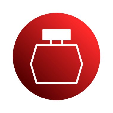 Markalaşma, pazarlama ya da dekoratif amaçlar için uygun kırmızı bir çember içinde tasvir edilen bir parfüm şişesinin minimalist çizimi.