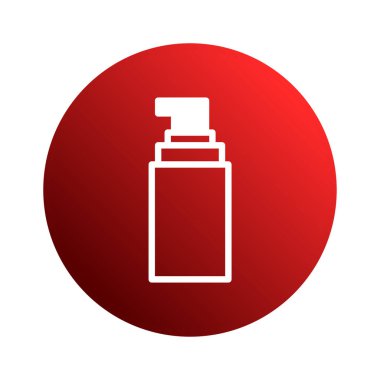 Temiz, beyaz çizgileri olan kozmetik bir kutuya sahip, canlı kırmızı gradyan arkaplan üzerine kurulmuş minimalist bir ikon. Güzelliği, hijyeni veya cilt ürünlerini sergilemek için ideal.