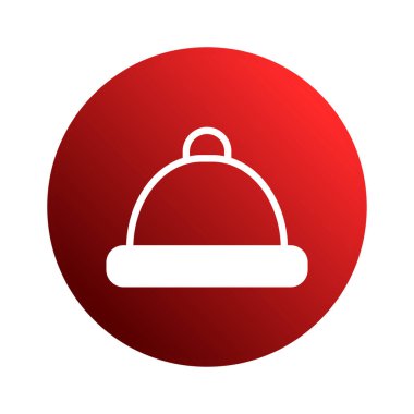 Kırmızı gradyan çemberindeki bir yemek kubbesinin basit ve zarif bir gösterimi. Yemek, yemek ve restoran hizmetlerini temsil etmek için mükemmel..