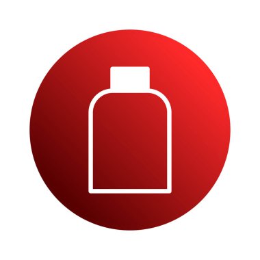 Bu resim kırmızı daire arkaplanı ve markalaştırma ve promosyon materyalleri için ideal beyaz şişe tasarımı olan minimalist ürün ambalajlama kavramını içerir..