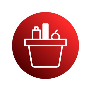 Bir süpermarket alışveriş sepetinin stilize edilmiş bir simgesi gradyan kırmızı dairesel arka plan, perakende ve ticaret temaları için mükemmel.