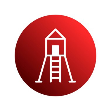 Bir ağaç evin minimalist bir illüstrasyonu canlı bir kırmızı eğimli çembere karşıdır. Temiz çizgiler ve basit tasarım onu çeşitli tasarım projeleri için ideal kılar..