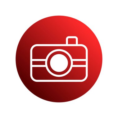 Bu bir minimalist kamera simgesi, canlı kırmızı bir gradyan çembere karşı beyazla çizilmiş, fotoğraf projeleri için mükemmel..