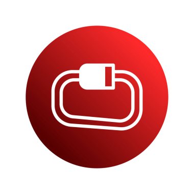 Güvenlik, güvenlik ve açık hava maceralarını temsil eden kırmızı gradyan bir arkaplanda beyaz bir karabina sembolü sergilenmektedir. Tırmanma, spor ve güvenli bağlantıları göstermek için mükemmel..