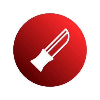 Av bıçağının minimalist bir simgesi kırmızı dairesel bir arka planda sergilenir, grafik tasarımı için mükemmeldir..