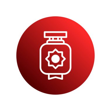 Bir kırmızı Ramazan feneri ikonu, İslami bayramları ve kültürel kutlamaları sembolize ediyor, dekoratif öğeler ve şenlik tasarımları sergiliyor.