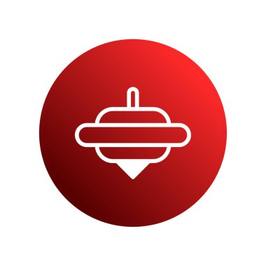 Beyaz dönen top oyuncağın minimalist bir illüstrasyonu, çocukluk oyununu ve retro eğlence anlayışını sembolize eden kırmızı renkli bir grafik ikonu içinde merkezlenir..