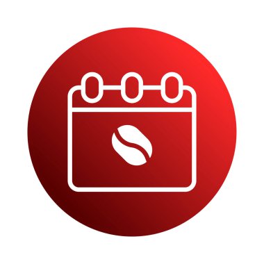 İçinde kahve çekirdeği olan bir takvim bulunan modern bir ikon. Kahveyle ilgili bir olayı ya da hatırlatıcıyı temsil eden koyu kırmızı bir çember içine alınmış..
