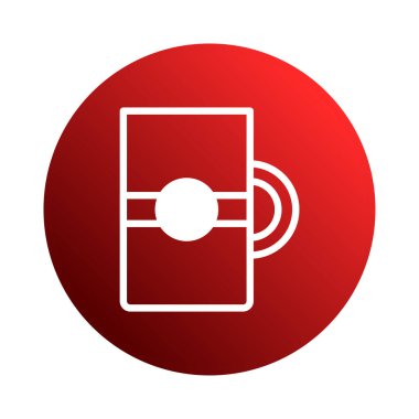 Bir minimalist grafik, simgeler ve markalaşma materyalleri için ideal kırmızı daire arkaplan üzerinde beyaz ana hatlı kupa içerir.