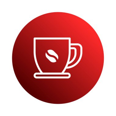Bir kahve fincanı simgesinin basit ve modern bir temsili, canlı kırmızı dairesel arka plan üzerine kurulmuş. Kafe logoları ya da kahve temalı tasarımlar için mükemmel..