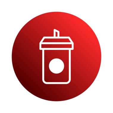 Kırmızı çemberin ortasında pipetli bir fast-food içeceğinin minimalist beyaz çizgili bir tasviri. Logo ya da ikon kullanımı için içecek olarak idealdir.