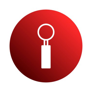 Dişçi araç ikonu içeren temiz ve modern bir grafik çizimi, parlak kırmızı bir çembere karşı ayarlanmış. Sağlık hizmetleri veya diş sağlığı ile ilgili projeler için ideal.