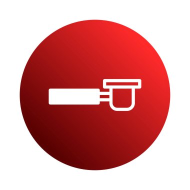 Bir minimalist kahve portafilter ikonu kırmızı arka planda göze çarpar, espresso hazırlama için mükemmel mi yoksa kahve için mi? hizmetler.
