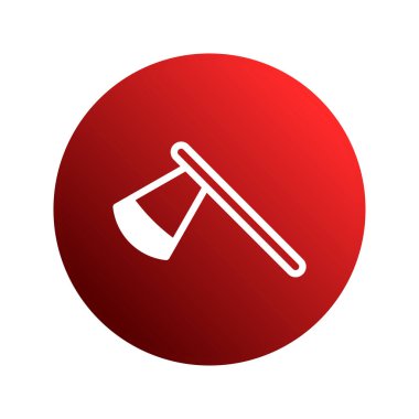 Gıcır gıcır bir illüstrasyonda canlı kırmızı bir daireye karşı beyaz bir balta simgesi sergilenerek grafik tasarım projeleri için cesur ve modern bir sembol oluşturuluyor..