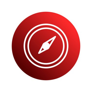 Kırmızı eğimli bir çember içinde beyaz bir pusula içeren minimalist ve zarif bir tasarım, yönü, navigasyonu ve yolculuğu sembolize eder. Bu resim rehberliği ve keşfi temsil ediyor..