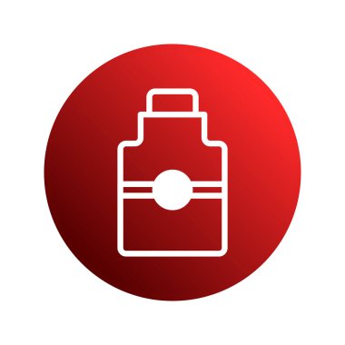 Minimalist bir vektör illüstrasyonunda kırmızı bir gradyan çemberin merkezindeki iksir şişesi simgesinin beyaz bir taslağı yer alır. Bu sembol çeşitli tasarım uygulamaları için mükemmeldir.