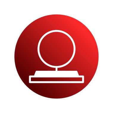 Minimalist bir illüstrasyonda canlı kırmızı bir arka plana karşı duran beyaz bir çember vardır. Tasarım temiz, modern ve çeşitli yaratıcı projeler için uygundur..