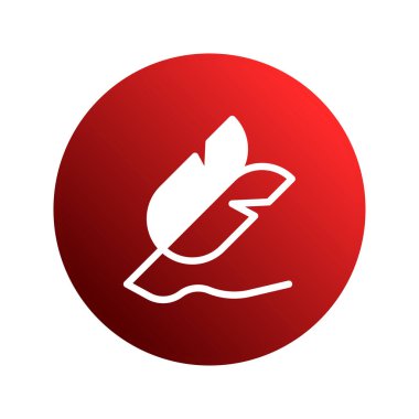 Bu resim canlı kırmızı bir dairede beyaz bir tüy ikonunu gösteriyor. Yumuşak gradyan ve minimalist tasarım modern ve zarif bir grafik sembolü oluşturur.