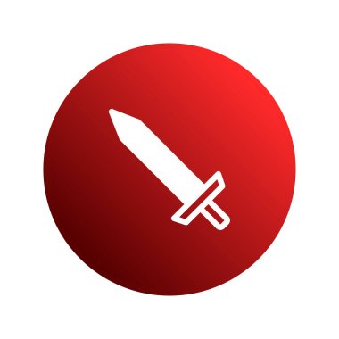 Kırmızı bir çemberin üzerine çizilmiş beyaz bir kılıcın dijital bir çizimi. Kılıç basit ve modern, tıpkı bir simge ya da oyundaki bir düğme gibi..