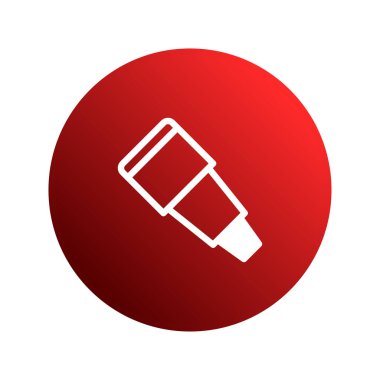 Beyaz bir teleskop simgesi parlak kırmızı bir küre üzerinde görünür. İnce bir gradyan, bilimsel keşfi, keşfi ve görsel gözlemi sembolize eder..