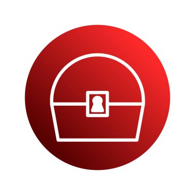 Kırmızı bir gradyan çemberin içinde sergilenen stilize bir hazine sandığı çizimi. Macerayı, gizemi ve gizli zenginliği simgeliyor. Grafikler, simgeler ve tasarımlar için ideal.