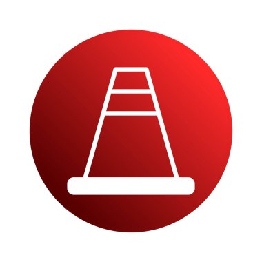 Kırmızı daire içinde kırmızı ve beyaz çizgili bir trafik konisi. Koni güvenlik, inşaat ve uyarı için bir semboldür..