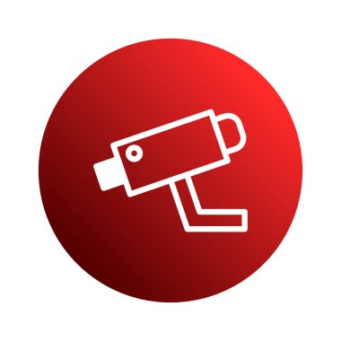 Bu görüntü, kırmızı zemin üzerine beyaz bir özet çizilmiş bir CCTV güvenlik kamerasının temiz ve modern bir illüstrasyonunu içeriyor. Gözetim, güvenlik ve izleme sistemlerini temsil etmek için mükemmel..