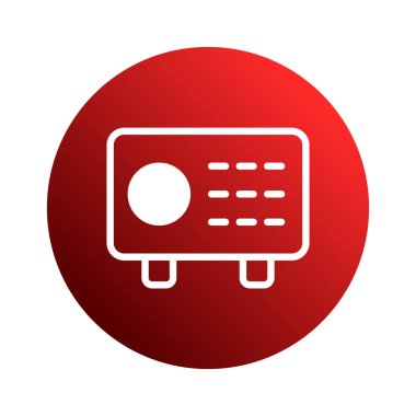 Şekillendirilmiş bir grafik, eğimli bir kırmızı daireye karşı beyaz çizilmiş bir kasa simgesine sahiptir. İkonun temsil ettiği güvenlik, mali güvenlik ve zenginlik koruması.