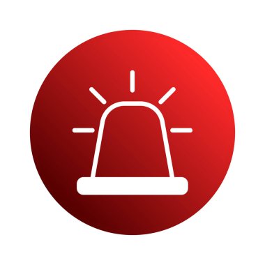 Kırmızı siren grafik ikonu acil durum alarmını iletir. Tasarım güvenliği temsil ediyor, acil bilgilendirmeyi ve dikkati temsil ediyor. Vektör illüstrasyonları çeşitli tasarımlar için uygundur.