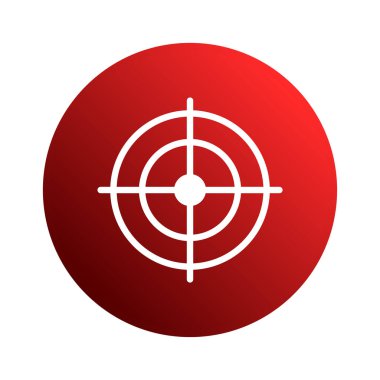 Canlı kırmızı eğimli bir daire üzerinde beyaz bir hedef sembolü bulunan modern ve parlak bir hedef ikon tasarımı. Hassasiyet, odak ve başarı iletmek için sunumlar, web siteleri veya pazarlama materyalleri için ideal.