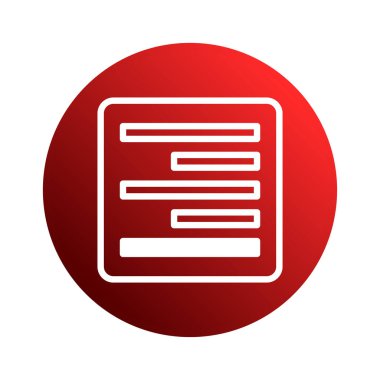 Veri görselleştirmesini ya da kullanıcı arayüzünü temsil eden modern bir grafik simgesi. Yuvarlak bir dikdörtgen içinde beyaz çizgiler içerir, kırmızı dairesel arkaplan üzerine kuruludur, bilgi teknolojisiyle ilgili bir kavramı taşır..