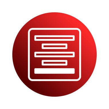 Uygulama arayüzü tasarımı için metin hizalama seçeneklerini gösteren, içinde belge simgesi bulunan minimalist bir kırmızı gradyan daire tuşu.