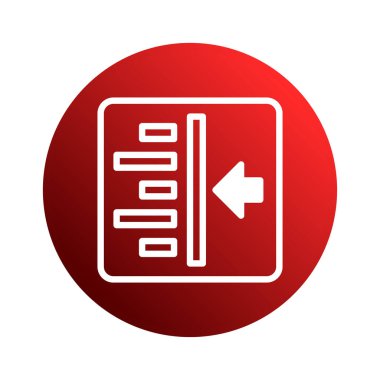 Kırmızı yuvarlak bir simge, veri transferini veya entegrasyonu sembolize eden, sağ tarafı işaret eden bir oku olan beyaz dikdörtgen bir grafiğe sahiptir..