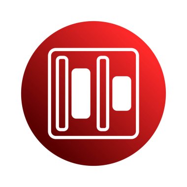 Parlak kırmızı düğme, modern teknolojiyi veya arayüz tasarımını temsil eden geometrik beyaz bir sembol içerir. Minimalist tarzı ve zıt renkleri çarpıcı bir görsel element yaratır.