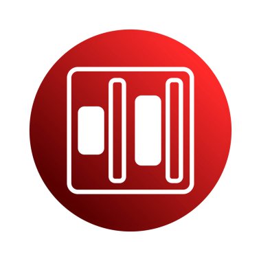 Beyaz geometrik şekilli minimalist bir tasarım mı? Bir kare içinde dikdörtgenler ve çizgiler mi? Kırmızı eğimli çember arkaplanına karşı ayarla.