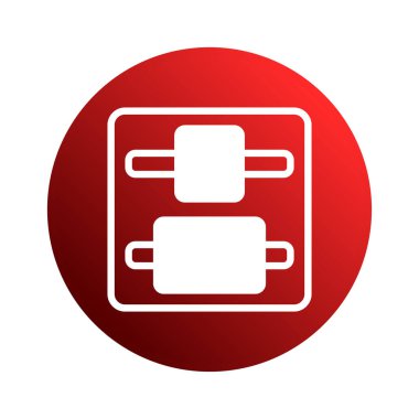 Beyaz, soyut dijital tasarımı olan modern kırmızı bir ikon. Bu basit ve temiz grafik teknolojiyle ilgili konular için mükemmeldir..